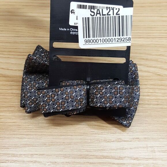 ALFANI Bow Tie Brown Micro Geometric Patterned Adjustable Elegant Formal - Picture 3 of 4